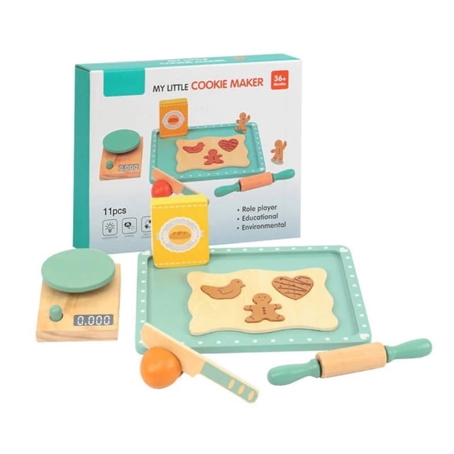 Pretend Baking Toy Set for Kids Wooden Kitchen Role Play Game Bake Cookie Utensils Cookware Realistic Kitchen Scenes