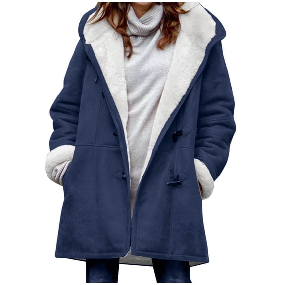 HAiming Women Hooded Coat Plus Size Fleece Long Sleeve Zip up Jacket Winter Fuzzy Warm Casual Long Outwear with Pocket