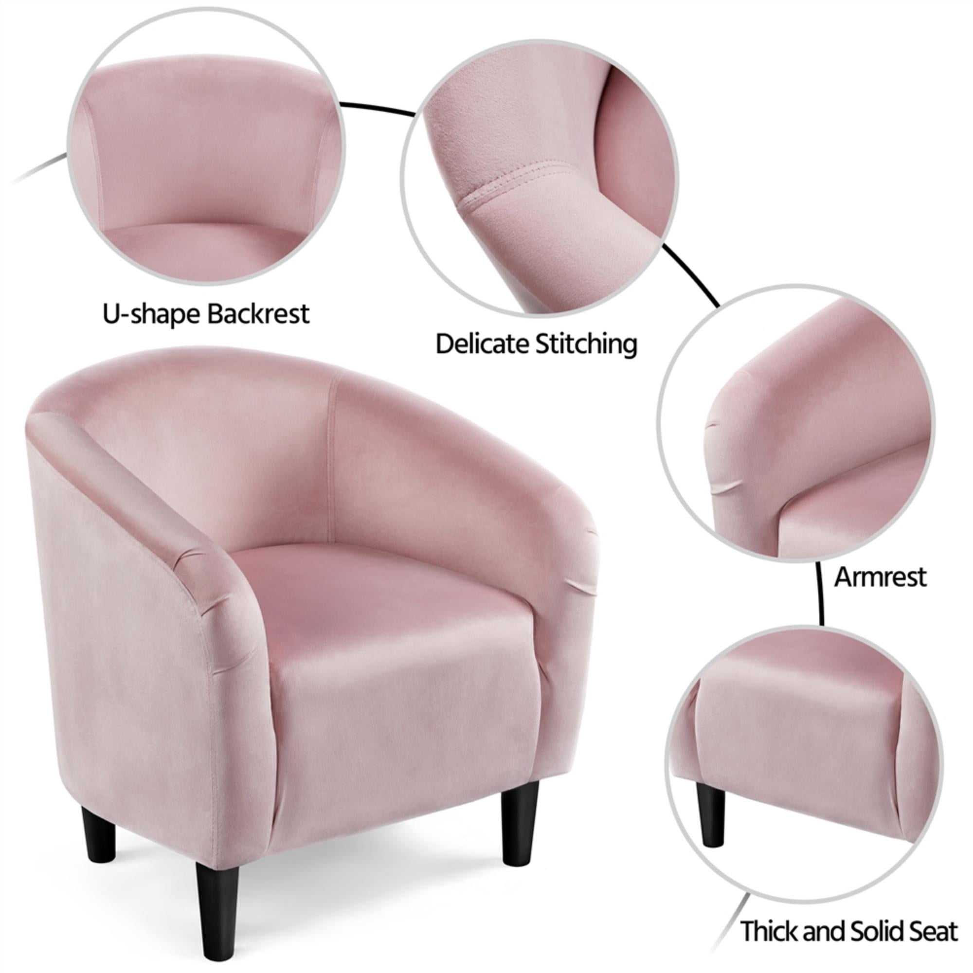 Alden Design Upholstered Barrel Accent Chair for Livingroom, Pink Velvet