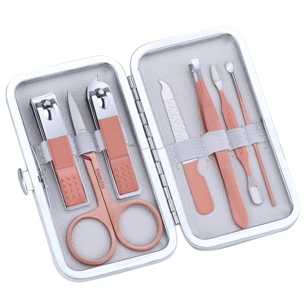 Juego de manicura de 7 piezas con estuche Juego de pedicura Cortaúñas Kit de aseo de salón de acero inoxidable