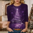 thumbnail image 2 of TTUHYWXI Christmas Shirts for Women Cute 3/4 Length Sleeve Tops Dressy Casual Crewneck Sweatshirts Ugly Xmas Sweater Blouses (Purple, S), 2 of 4