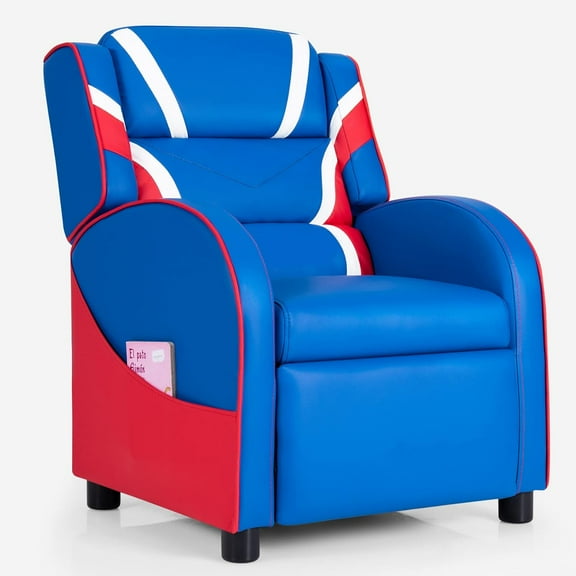 GLACER Kids Recliner, Youth Gaming Recliner w/Headrest, Footrest, Lumbar Support, Side Pockets, Adjustable Recliner Sofa for Kids, Toddler Lounge Chair for Living Room, Gaming Room Boys Girls (Blue)