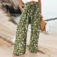 thumbnail image 2 of QIJUNTUO Casual And Fashionable Beach Elastic Waist Wide Leg Pants With Colorful Floral Print Pockets Pants for Women Trendy Army Green, 2 of 4