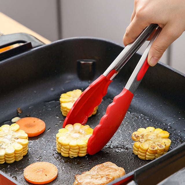 Silicone Stainless Steel Heat Resistant Food Tongs for Cooking Kitchen