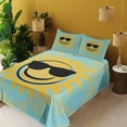 thumbnail image 2 of Ambesonne Emoji Fitted & Top Sheet Set with Shams, Summer Character Sunglasses, Mustard Pale Blue and Black, 2 of 5