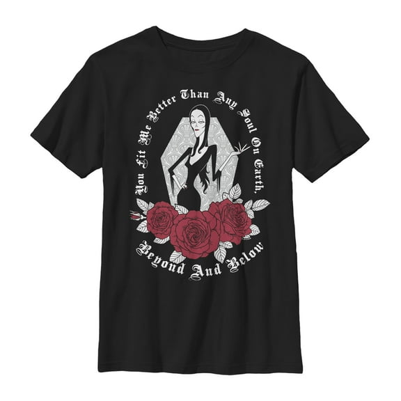 Boy's Addams Family Morticia Love Declaration  Graphic Tee Black X Large