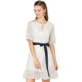 thumbnail image 1 of INSPIRE CHIC Vestido A-Línea Cintura Del Lazo Ojo De Cerradura Cordón Floral Elegante Para Mujer Gris M, 1 of 6