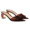 thumbnail image 3 of XYD Women Open Pointed Toe Transparent Strap Mules Slip on Studded Crystal Block Low Heels Fashion Party Slide Sandals Size 10 Dark Brown, 3 of 4