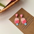 thumbnail image 4 of BNNG Retro School Days Stud Earrings Summer Ice Girly Cute Earrings Pink Ice Fun Acrylic Ear Clips Hammered Metal Hoop Earrings Elegant Minimalist Earrings For Women, 4 of 7