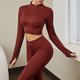 thumbnail image 3 of Traje de yoga sin costuras para mujer, pantalones de yoga de cintura alta que absorben el sudor y levantan la cadera, traje deportivo ajustado de manga larga para mujer, 3 of 6