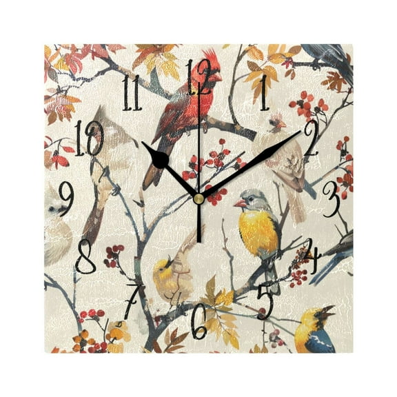 Square Clock Black Clock 7.78 *7.78 Inch Decorative Clock Creative Clock Dual-Purpose Clock Wall Clock Clock Decorate Your Space Colorful Bird