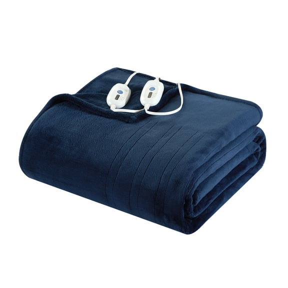 Well Being Soft Plush Electric Heated Throw, 50" x 60" size, Navy