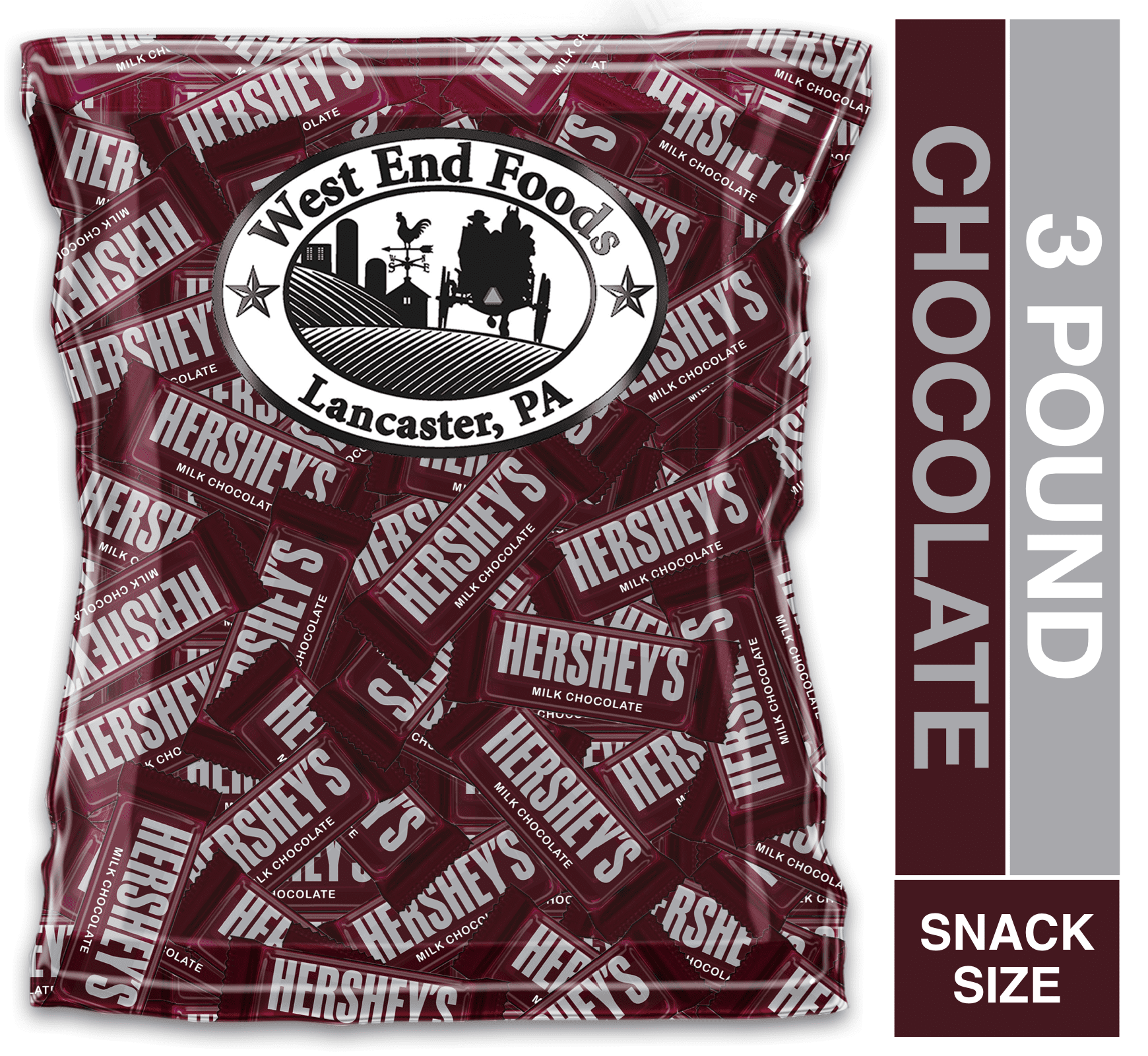 West End Foods 3 lb Pack of Bulk Hershey's Milk Chocolate Snack Bars