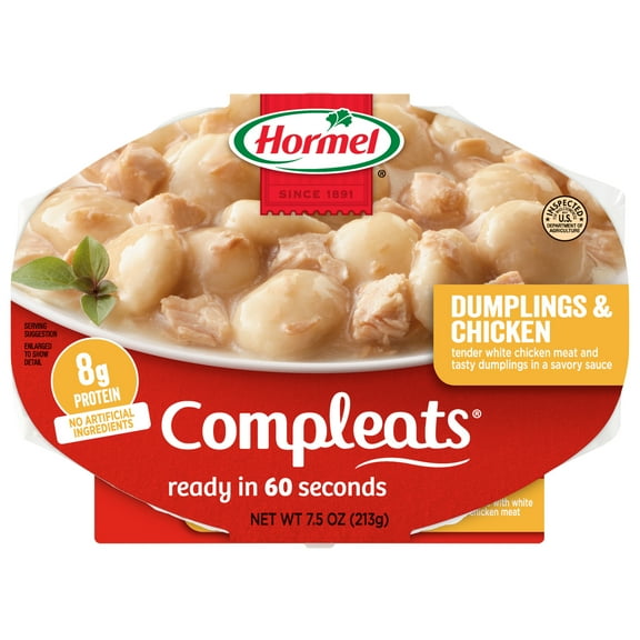 HORMEL COMPLEATS Dumplings & Chicken, Shelf Stable, Serving Size 213 g, 7.5 oz Plastic Tray