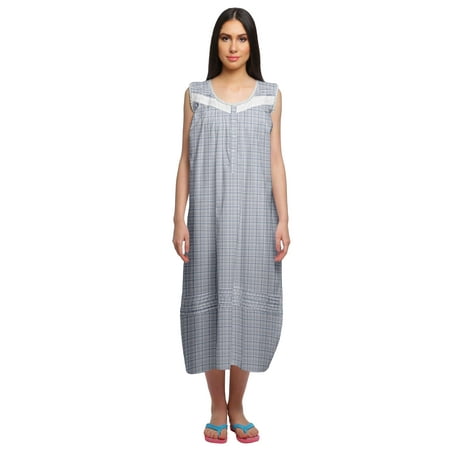 

Moomaya Womens Lace Border Sleepwear For Ladies Button Placket Nightdress