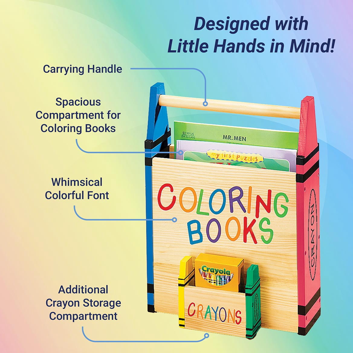 Coloring Book Caddy - Coloring Book Organizer with Crayon Storage – Book Carrier – Tote
