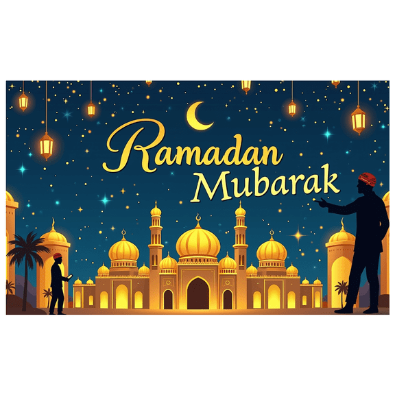 Ramadan Themed Decorative Backdrop Banner with Crescent Moon Lanterns and Mosque Silhouettes Ramadan Mubarak Party Decorations Photography Props Muslim Celebration Event Background Decors
