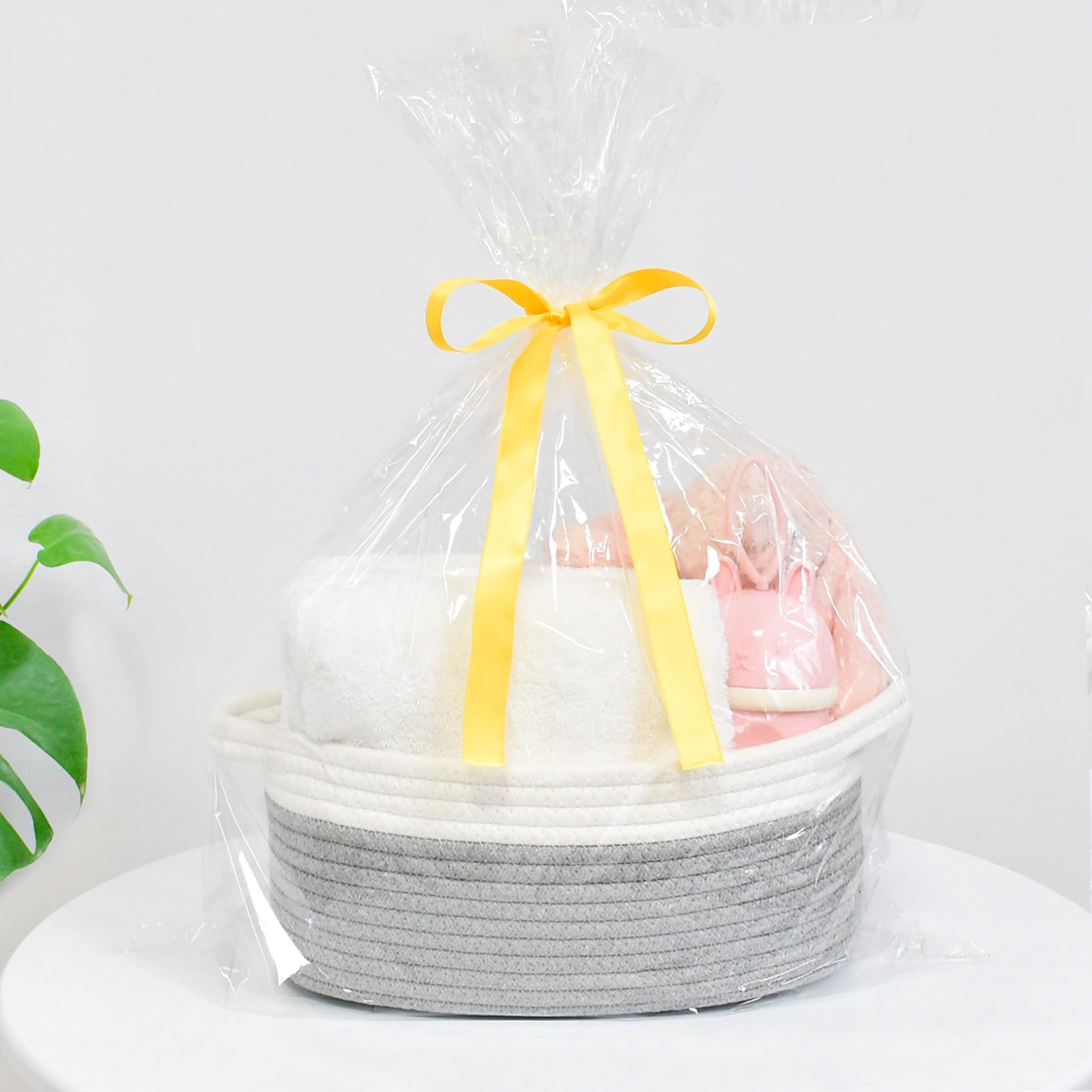 Small Basket with Handles, Boho Decorative Rope Woven Storage Bin Organizer, Pet Toy Storage, Easter and Holiday Gift Basket, 12"x8"x5", White