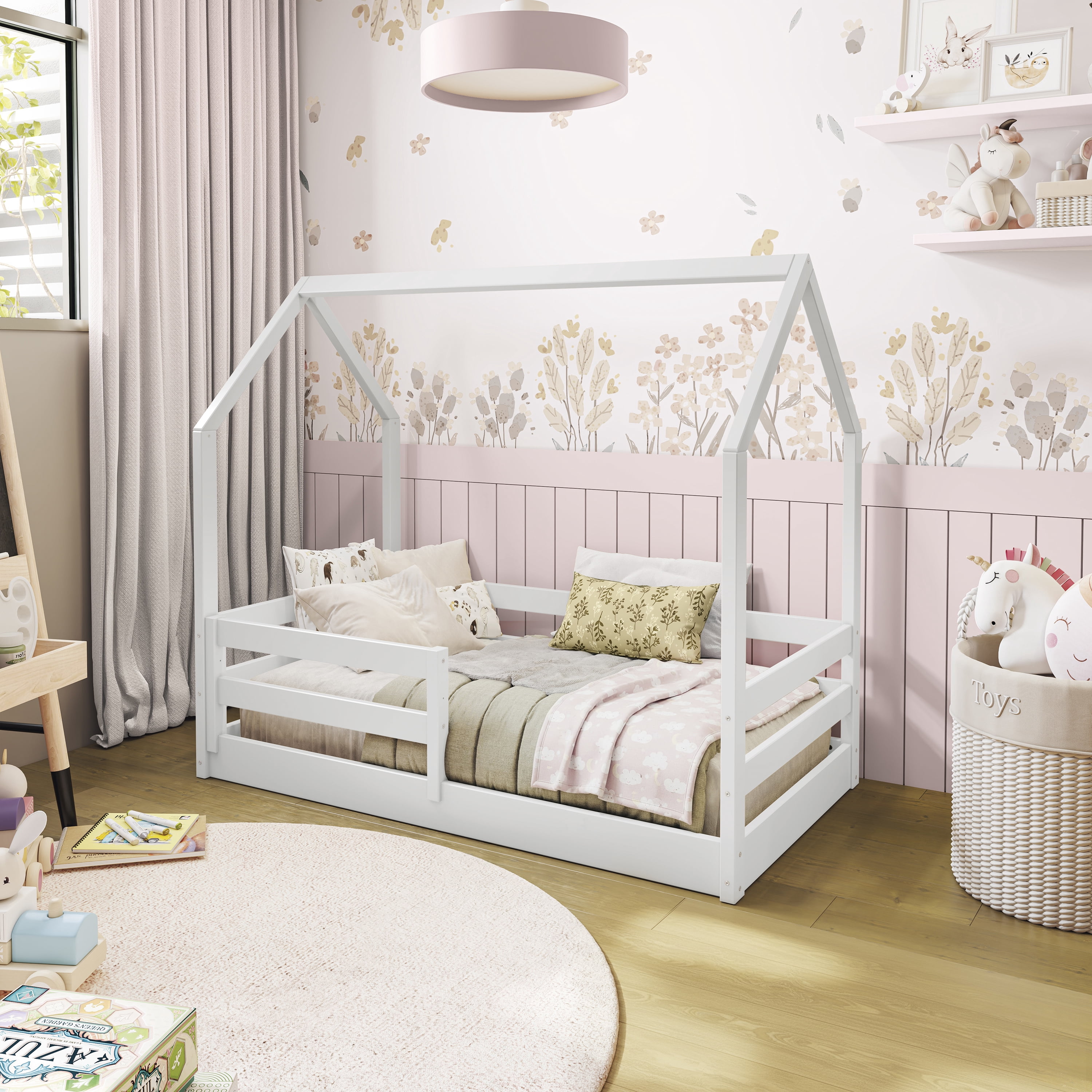 Kappesberg Sweet Dreams Toddler Bed with House Frame – Safe Crib-to-Big Kid Bed - White