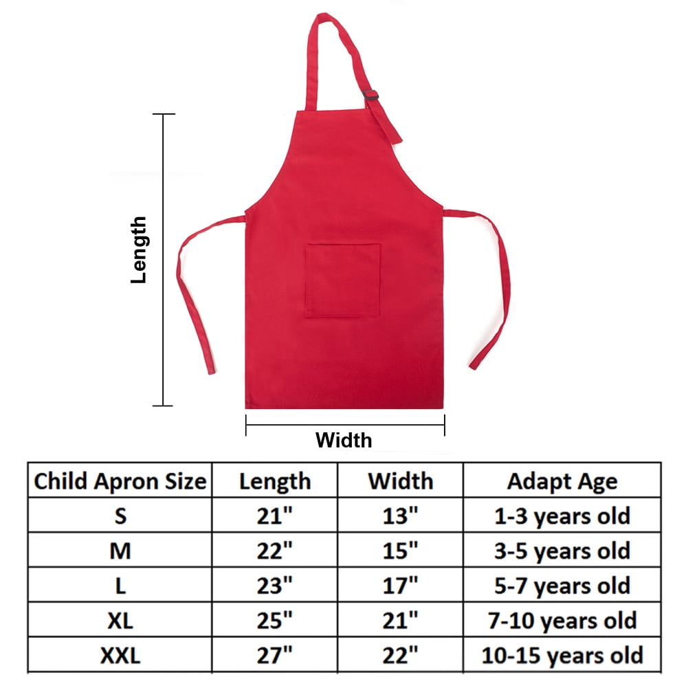 Toptie 6 Pack Kids Aprons with Pocket & Adjustable Strap, Child Chef Bib Apron for Kitchen Cooking Baking Painting-Grid-S