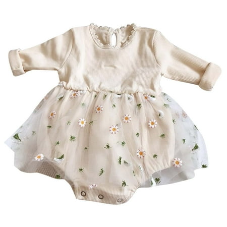 

XNHOU Newborn Infant Baby Girl Outfits Long Sleeve Ribbed Bodysuit Knit Dress Jumpsuit Romper Crewneck Sweatshirt Fall Winter Clothes 3-6 Months