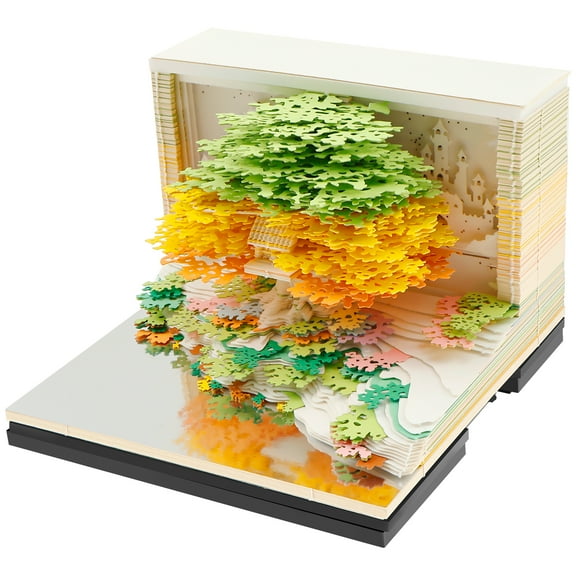 Tysrjsv 3D Calendar 2026 with Acrylic Cover Flower Tree Sea Island Model Tear Away Paper Carving Calendar Home Office Decor