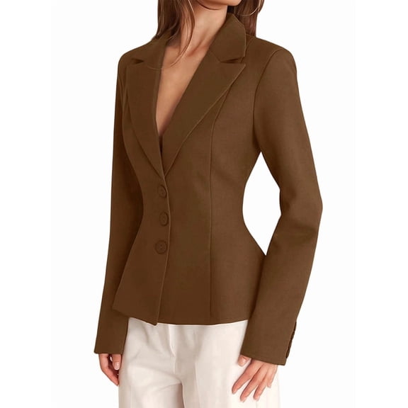 Women'S Business Casual : Long Sleeve, Slim Fit, Jackets Brown S