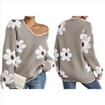thumbnail image 2 of Suéteres para Mujer, Otoño, Bloque de Color, Acanalado, Volantes, Cuello en V, Corte Holgado, Suéter de Punto Y2k, Lindos Suéteres, Tops. Marrón M, 2 of 6