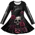 thumbnail image 4 of Womens Skeleton Dress Long Sleeve Skull Print Halloween Dresses Witch Vampire Gothic, 4 of 5