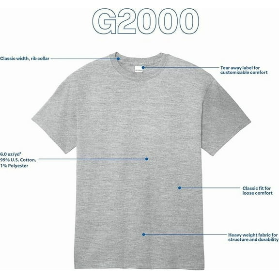 Gildan Unisex Ultra Cotton Classic Work Wear T-Shirt Ash Grey (2-Pack), Small