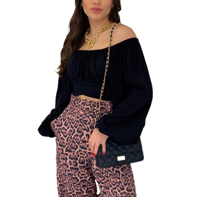 Sunloudy - Camiseta corta con hombros descubiertos para mujer, manga larga, color sólido, con nudo en la espalda, fruncida Sunloudy moda