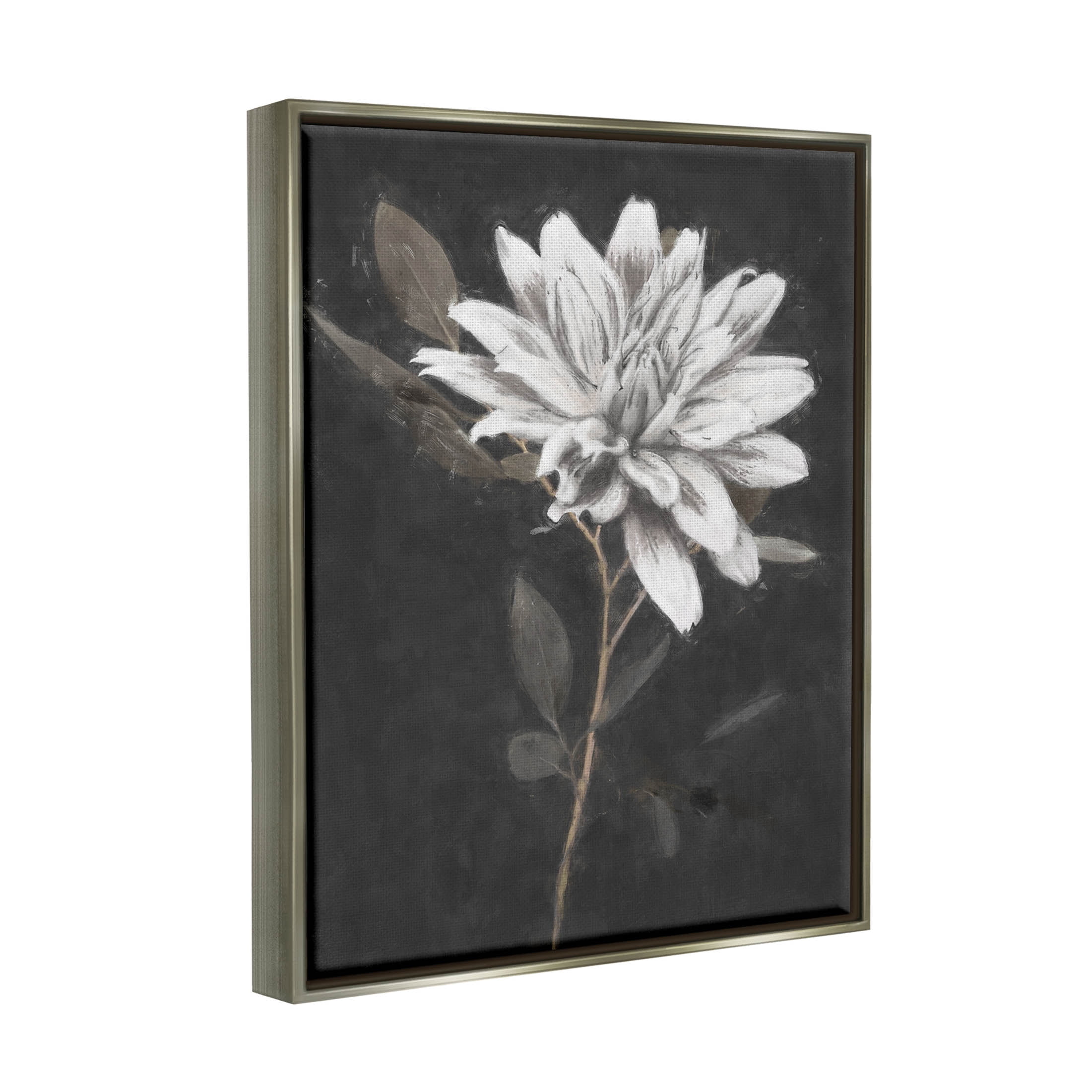Stupell Industries Blooming Dahlia Flower Black Background Painting Luster Gray Floating Framed Canvas Print Wall Art, Design by Nina Blue