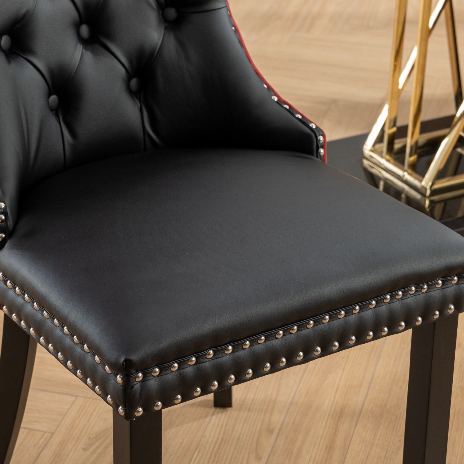Dining Chairs Set of 2, Upholstered High-End Tufted Dining Room Chair with Back Ring and Nailhead Trim, Modern Velvet Kitchen Chairs with Solid Wood Legs for Kitchen, Home,Black+Wine
