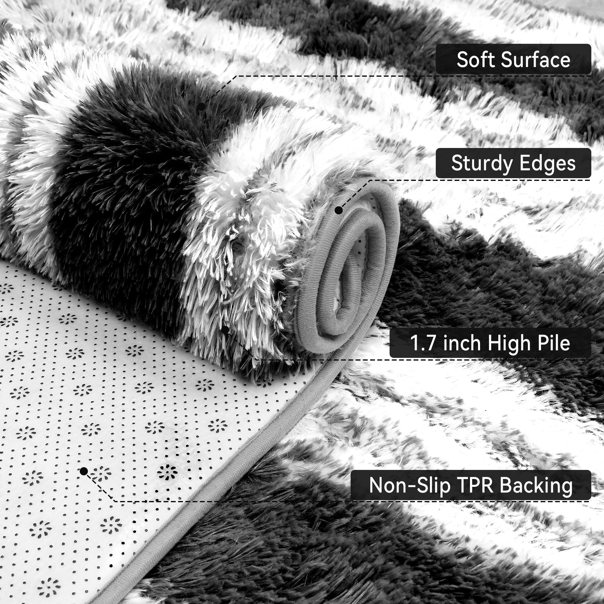 CozyDesg Soft Area Rugs for Living Room Bedroom,Large Rug Fluffy Fuzzy Shag Shaggy Soft Plush Carpet,Indoor Floor Carpet for Dining Room Home Decor,Black & White