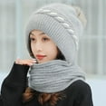 thumbnail image 4 of Idoravan Womens Winter Beanie Hat Scarf Set Integrated Ear Protection Windproof Cap Scarf 2 In 1 Winter Warm Knitted Hat Scarf Gray, 4 of 4