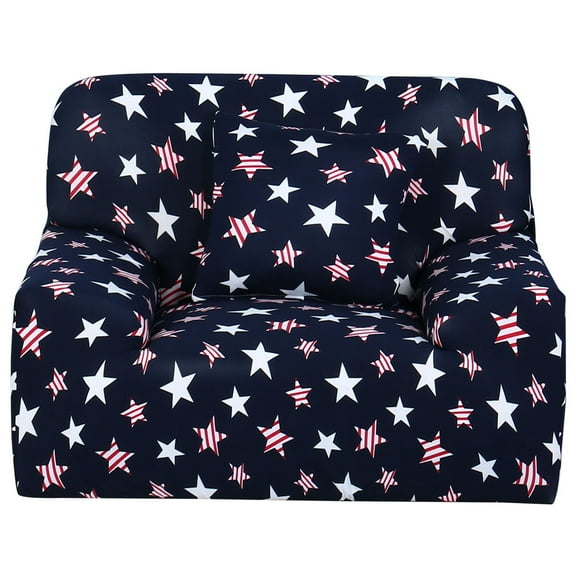 PiccoCasa Modern Star Elastic Sofa Slipcover with Cushion Cover, 1 Seater (35" - 51"), Dark Blue