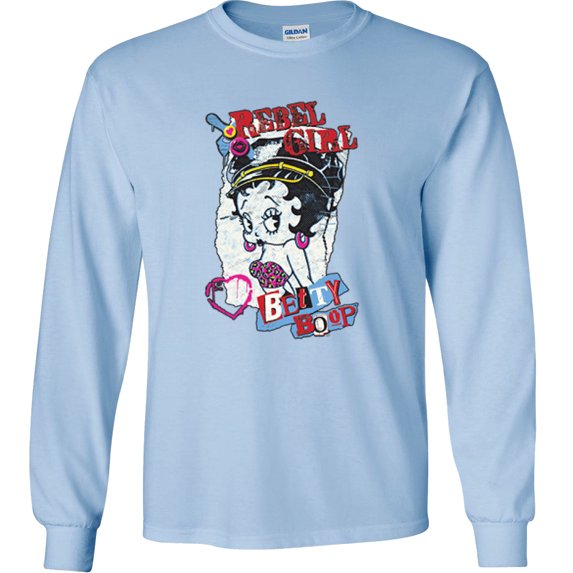 Fair Game Betty Boop Long Sleeve Shirt Rebel Girl Betty Boop-Light Blue-2x