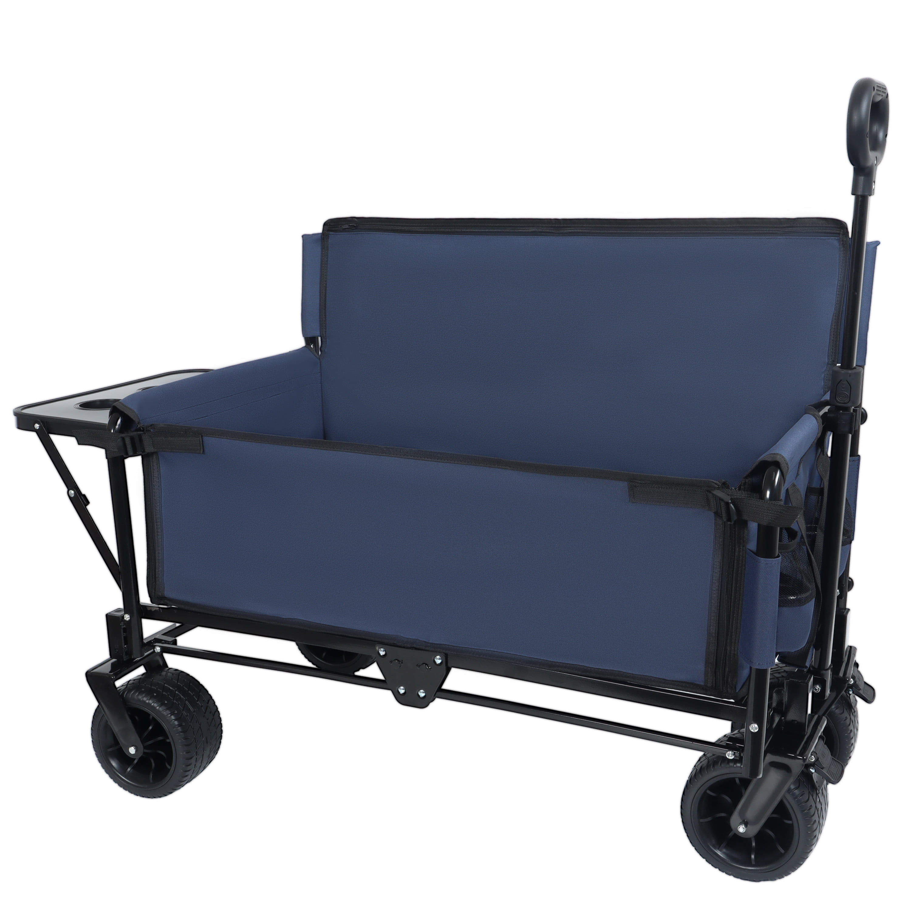 3-in-1 Convertible Folding Wagon Cart with Bench Seat & Rear-Mounted Folding Tabletop - 500lbs Utility Wagon, 180L Capacity All-Terrain Wheels for Camping, Beach, Sports, Garden