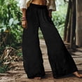 thumbnail image 2 of QATAINLAV Wide Leg Pants for Women Summer Baggy Flowy Linen Palazzo Pants Beach Casual Elastic Waist Trouser with Pockets Black L Gifts for Mom, 2 of 7