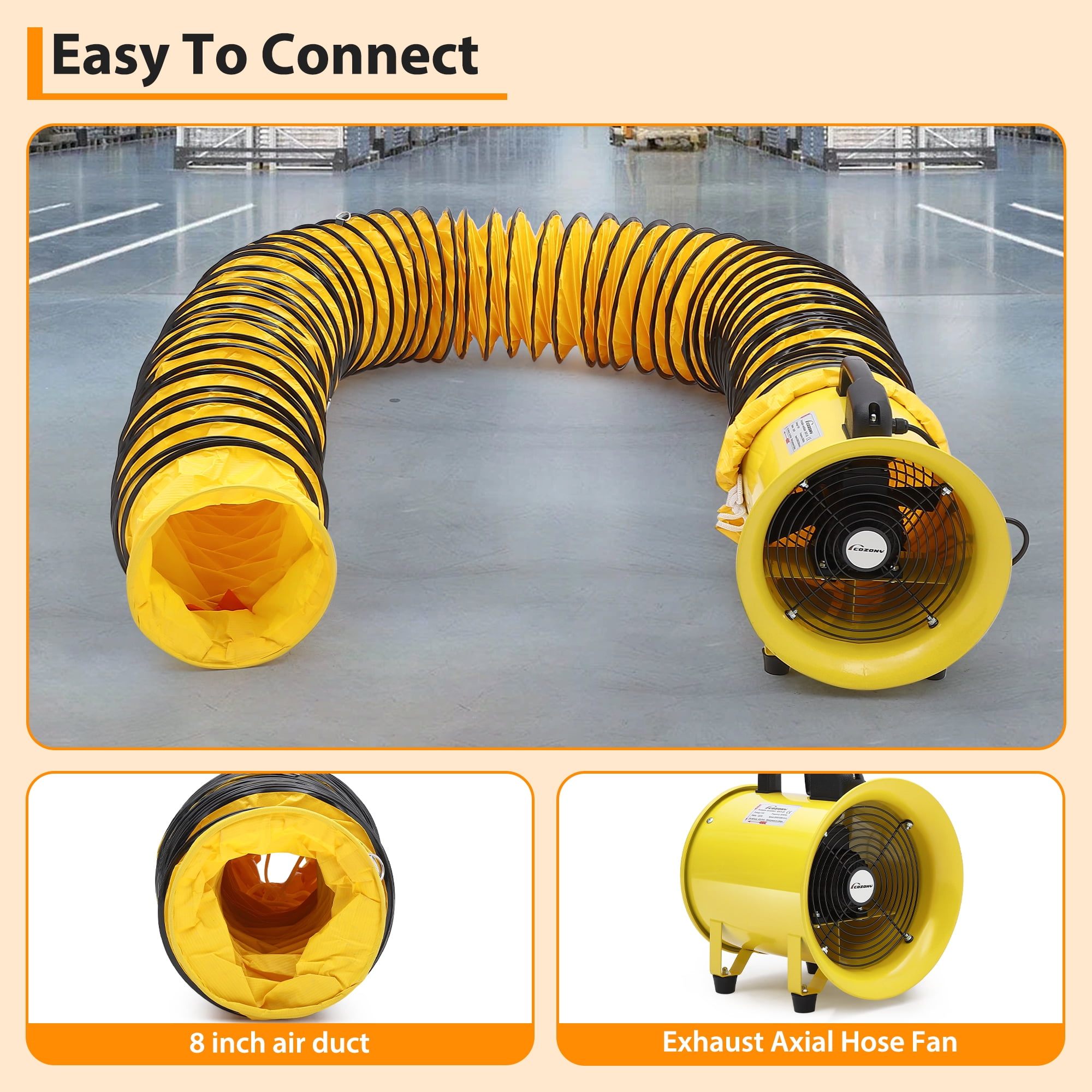 QinaQin Explosion Proof Fan–High CFM Industrial Air Mover with Duct Hose, Portable Heavy Duty Ventilation for Construction, Warehouse, Garage, Crawlspace, Attic, Basement, Paint Booth, Shop