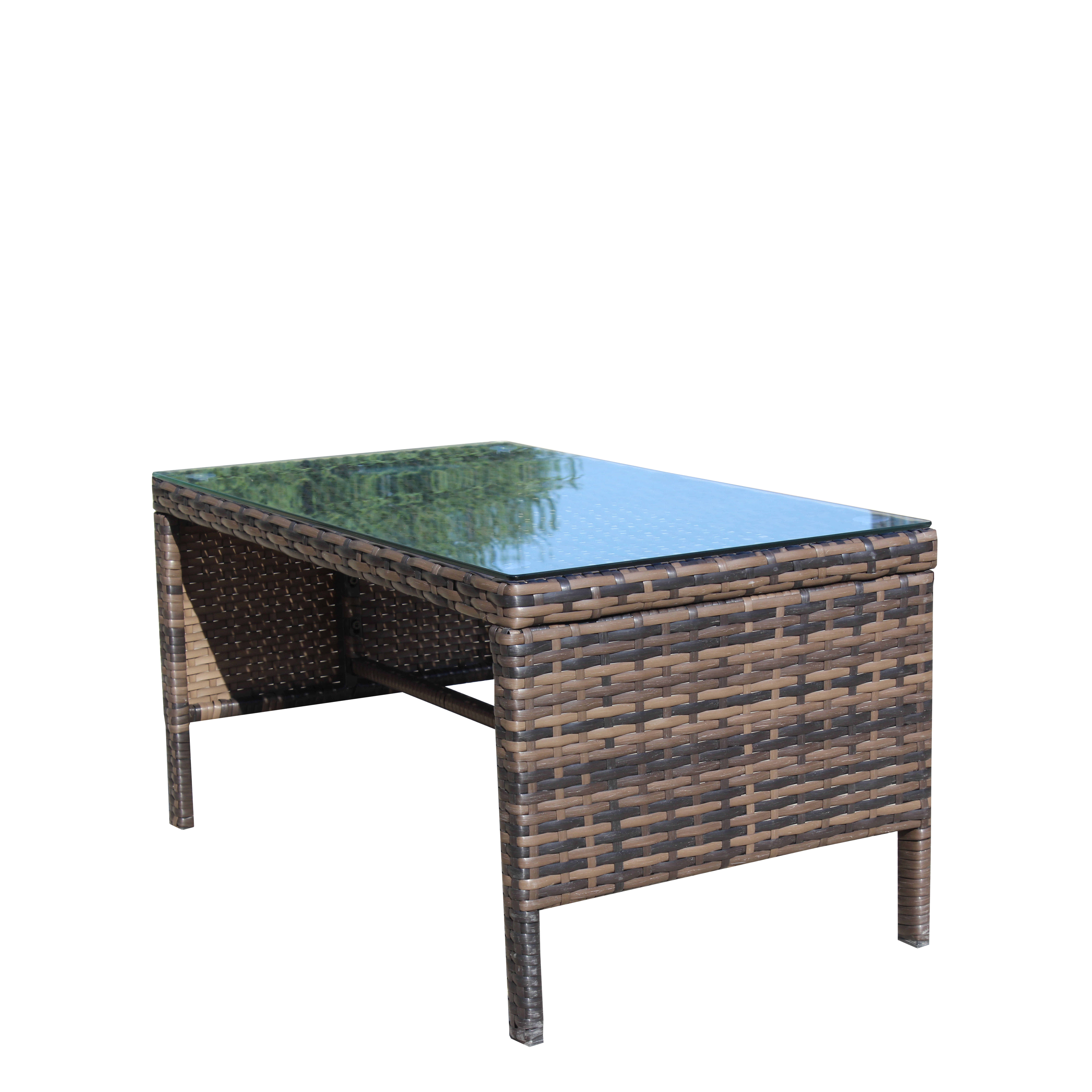 Tempered Glass Top Patio Coffee Table for Garden Backyard Deck Balcony Outdoor Leisure Living Space, Brown