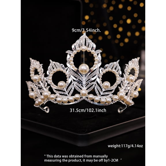Miss Universe Crown Round Pearl Peakcock Feather Tiara Rhinestone Pageant Prom Crowns Bridal Wedding Hair Accessories Jewelry