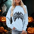 thumbnail image 2 of Rggeeun Crew Neck Sweatshirts Women Skeleton Pattern Plus Size Long Sleeve Relaxed Fit Soft Lightweight for Halloween Outdoor Wear Basic Tops,Blue,Xxxl, 2 of 4