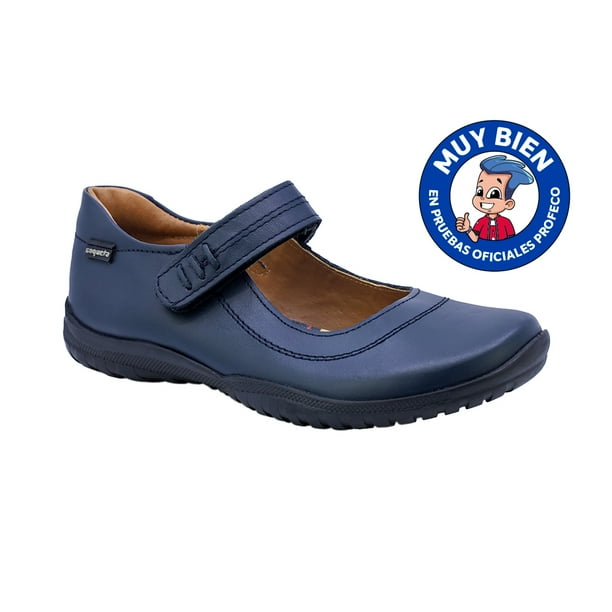 Zapato Escolar Coqueta para niña en piel azul Georgina con tira de contacto