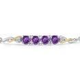 thumbnail image 3 of Gem Stone King 925 Silver and 10K Yellow Gold Purple Amethyst and White Lab Grown Diamond Bracelet for Women | 1.92 Cttw | Gemstone February Birthstone | Round 5MM | Fully Adjustable 9 inch, 3 of 5