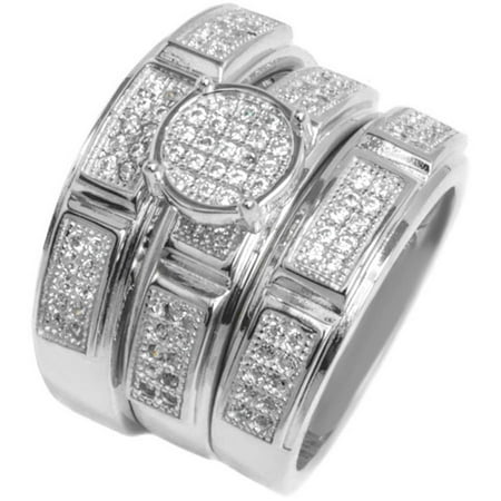 Pori Jewelers CZ Sterling Silver Micro-Pave Circle Trio Engagement Ring