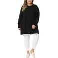 thumbnail image 3 of Agnes Orinda Women's Plus Size Sweater Crew Neck Long Sleeves Side Slits Knit Pullover Oversized Sweaters 1X Black, 3 of 7