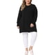 thumbnail image 2 of Suéter de mujer plus size Agnes Orinda, cuello redondo, mangas largas, con aberturas laterales, suéter de punto oversized 3X negro, 2 of 6