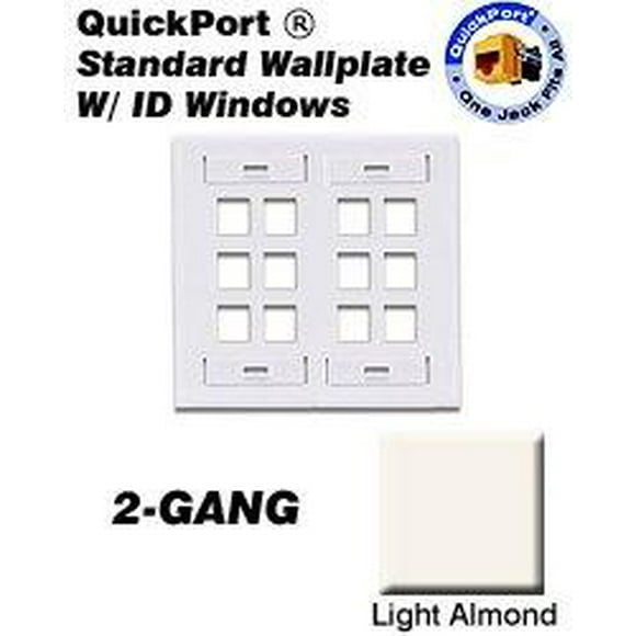Leviton QuickPort Wallplate, 2-Gang, 12-Port avec Fenêtre d'Identification, Amande Légère