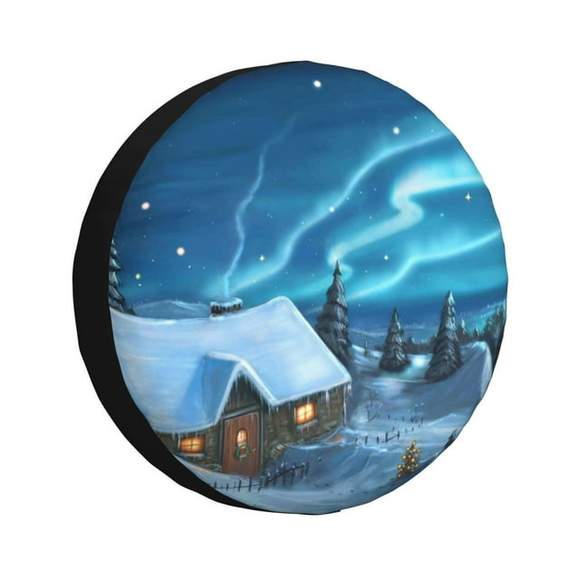 KLL Mountain Cottage In Snow Pattern 14-17 inch Spare Tire Cover Universal Wheel Protector for Truck SUV Trailer Camping Rv Tire Covers-17 inch